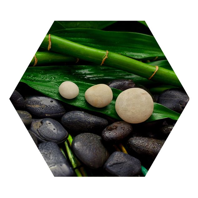 Billeder blomster Green Bamboo With Zen Stones