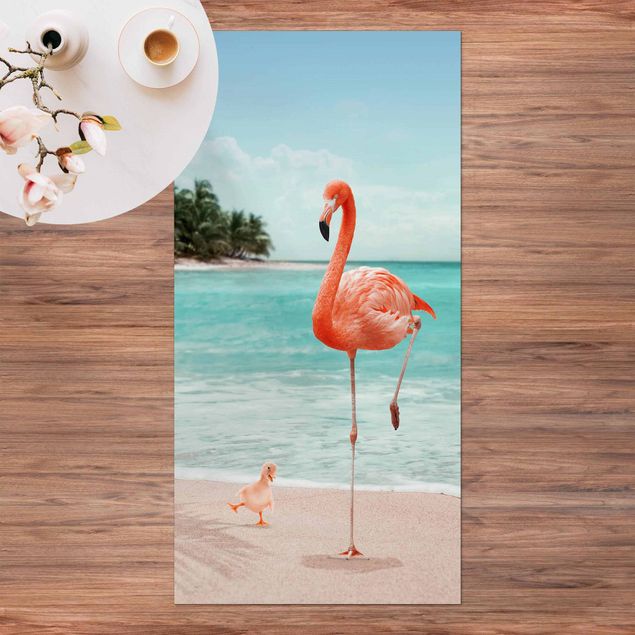 Tæppe til altan Beach With Flamingo
