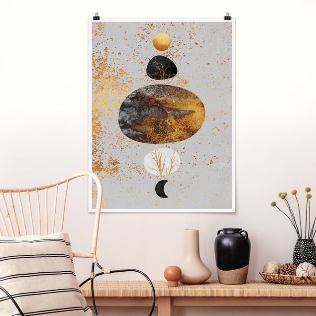 Plakater kunsttryk Sun And Moon In Golden Glory