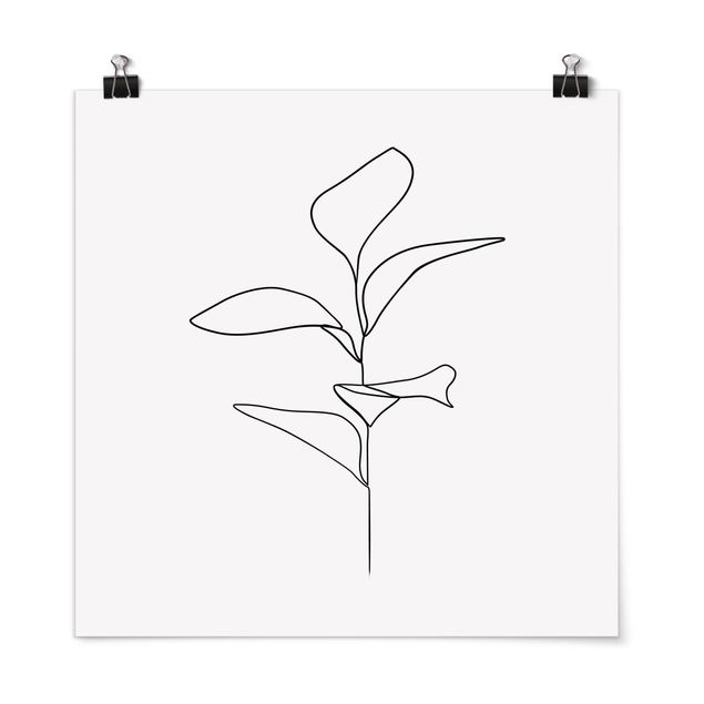 Plakater sort og hvid Line Art Plant Leaves Black And White