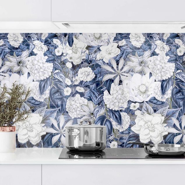 køkken dekorationer White Flowers In Front Of Blue II