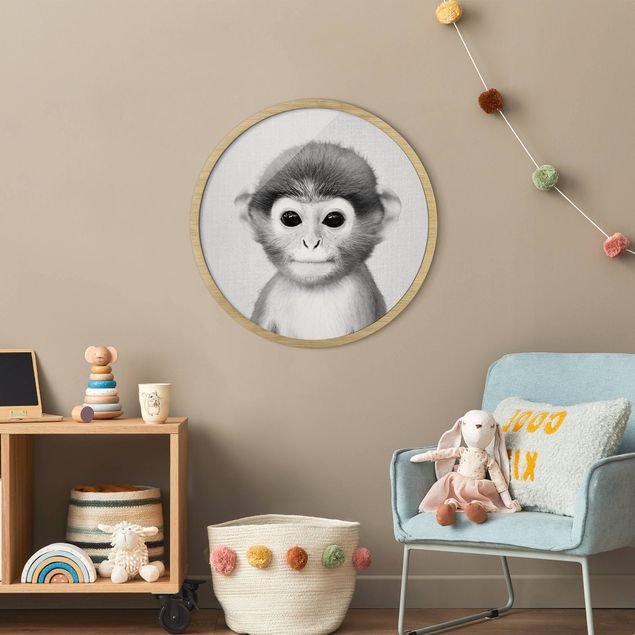 Rund billeder Baby Monkey Anton Black And White