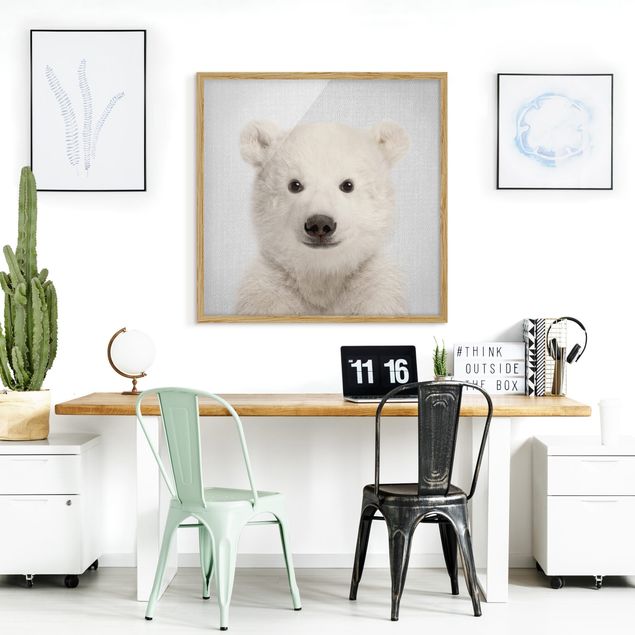Indrammede plakater sort og hvid Baby Polar Bear Emil