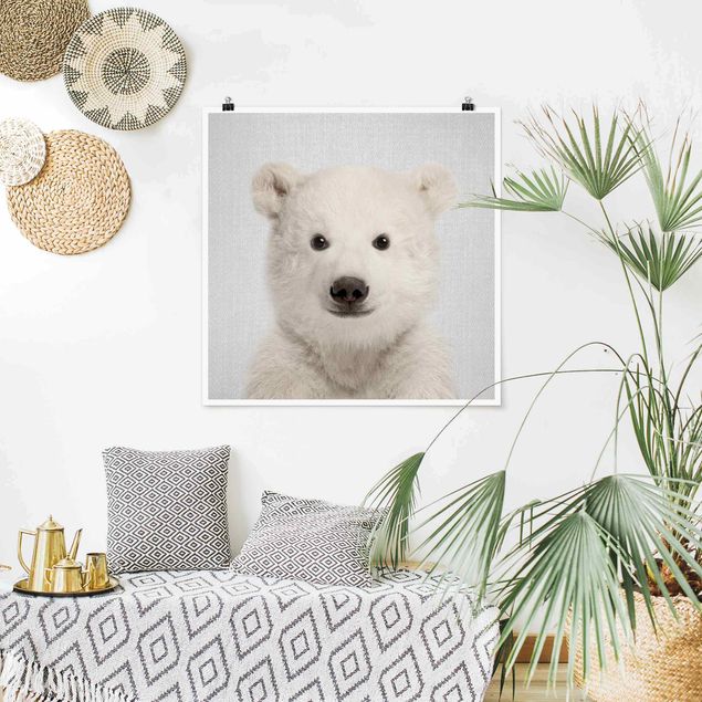 Plakater sort og hvid Baby Polar Bear Emil