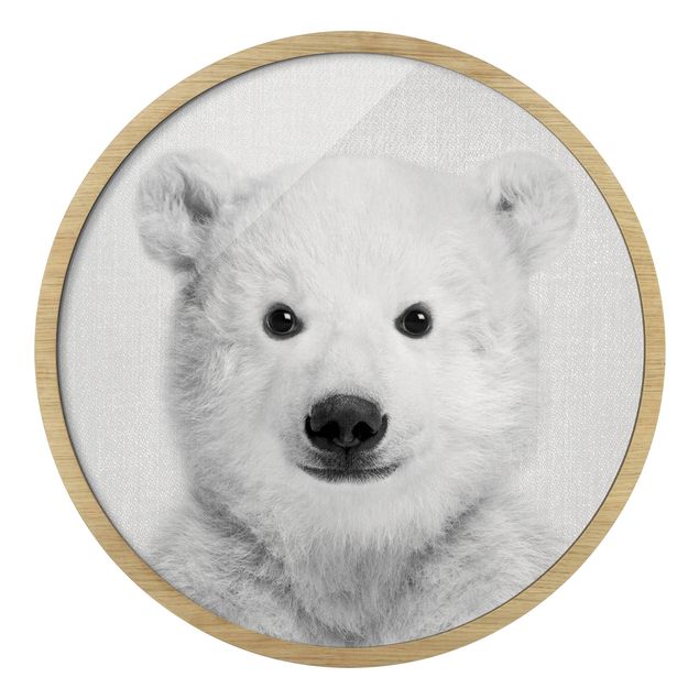 Indrammede plakater dyr Baby Polar Bear Emil Black And White