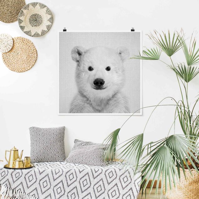 Plakater sort og hvid Baby Polar Bear Emil Black And White