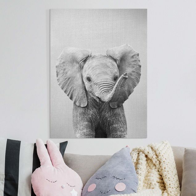 Billeder på lærred elefanter Baby Elephant Elsa Black And White