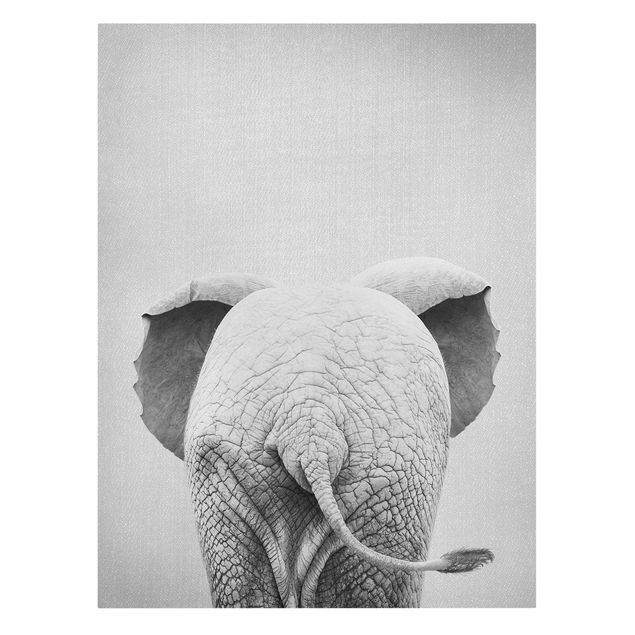 Billeder på lærred dyr Baby Elephant From Behind Black And White