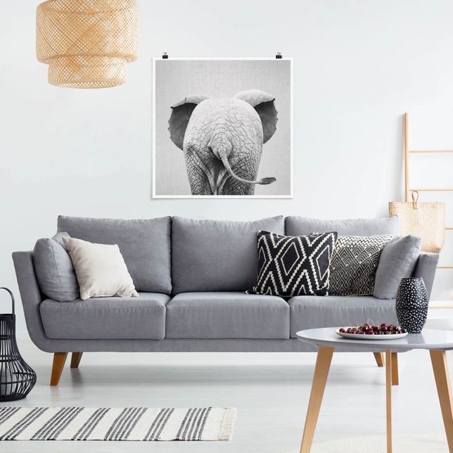 Børneværelse deco Baby Elephant From Behind Black And White