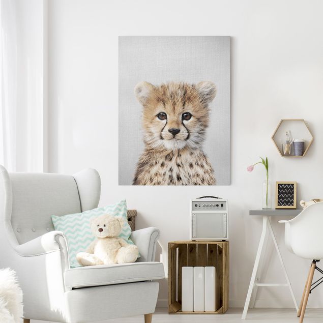 Billeder på lærred sort og hvid Baby Cheetah Gino
