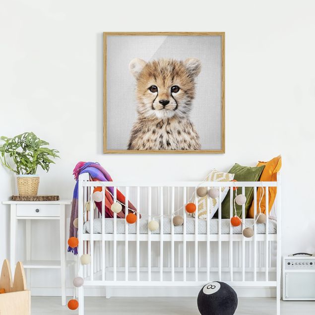 Indrammede plakater sort og hvid Baby Cheetah Gino
