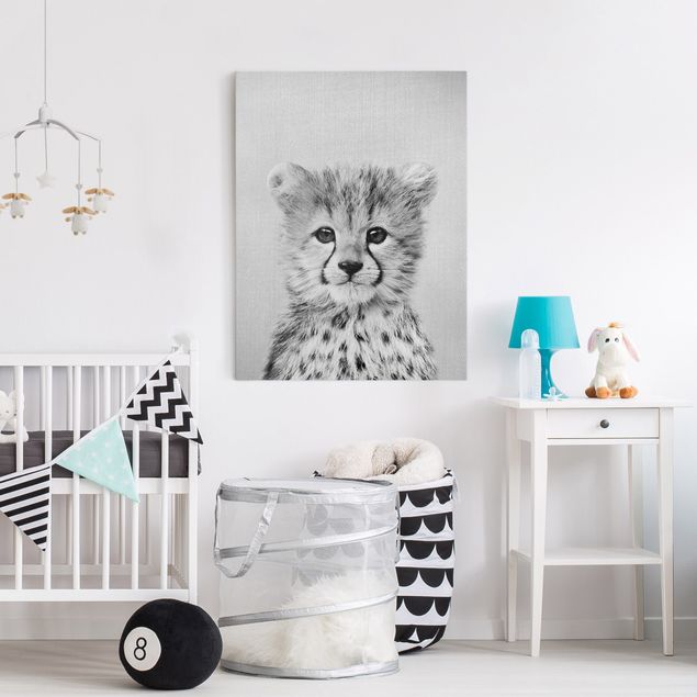 Billeder på lærred sort og hvid Baby Cheetah Gino Black And White