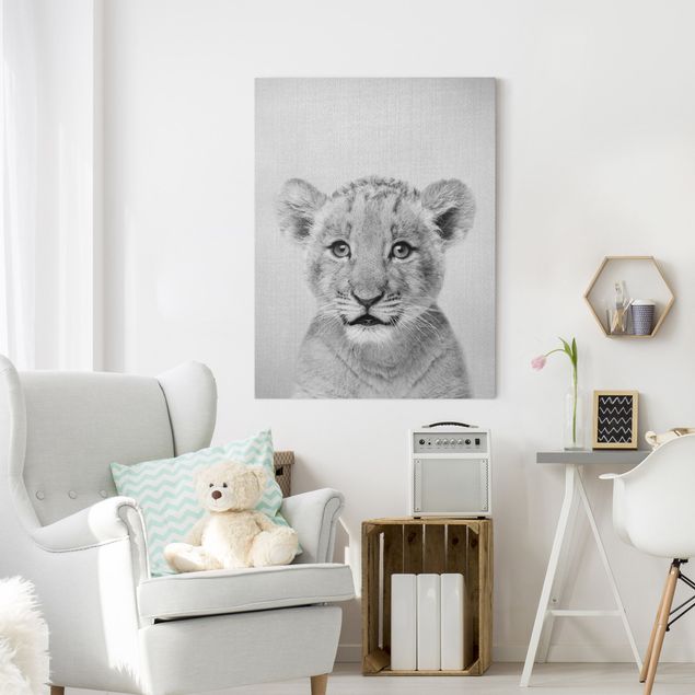Billeder på lærred lions Baby Lion Luca Black And White