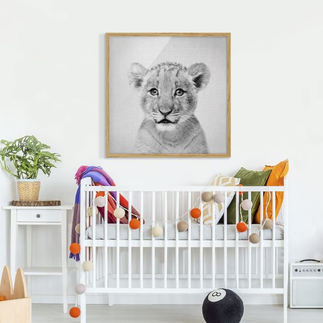 Indrammede plakater sort og hvid Baby Lion Luca Black And White