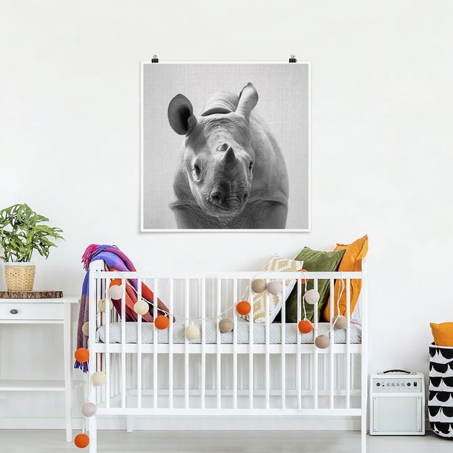 Plakater dyr Baby Rhinoceros Nina Black And White
