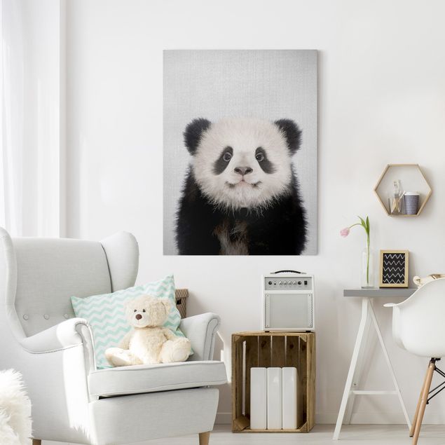 Billeder på lærred sort og hvid Baby Panda Prian