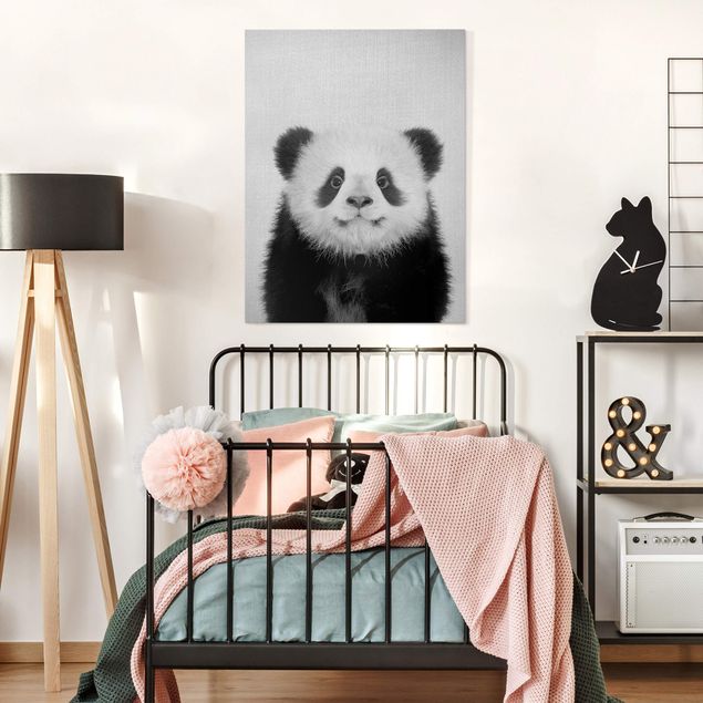 Billeder på lærred sort og hvid Baby Panda Prian Black And White