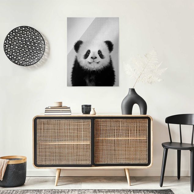 Glasbilleder sort og hvid Baby Panda Prian Black And White