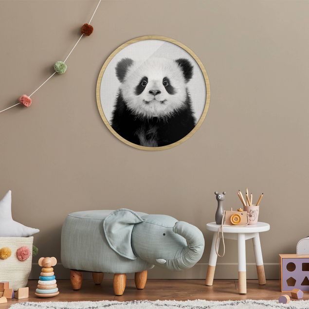 Rund billeder Baby Panda Prian Black And White