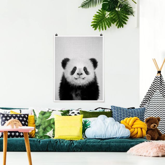 Plakater sort og hvid Baby Panda Prian Black And White