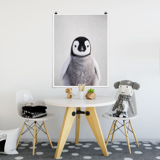 Plakater sort og hvid Baby Penguin Pepe