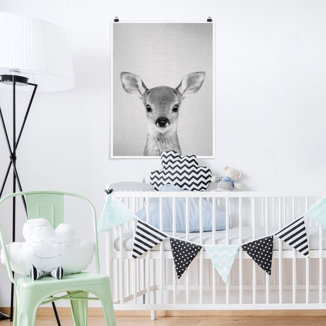 Plakater dyr Baby Roe Deer Romy Black And White