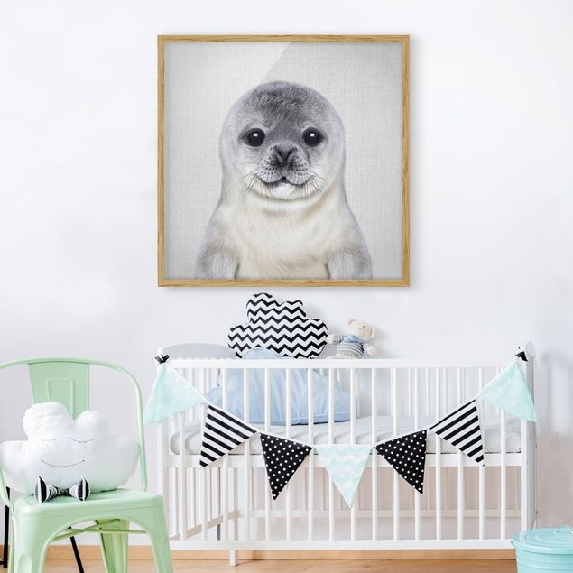 Indrammede plakater sort og hvid Baby Seal Ronny