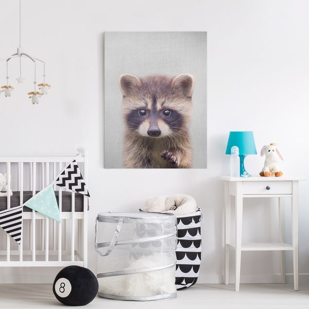 Billeder på lærred sort og hvid Baby Raccoon Wicky