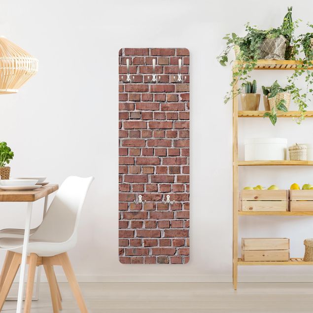 Knagerækker stenlook Brick Tile Wallpaper Red