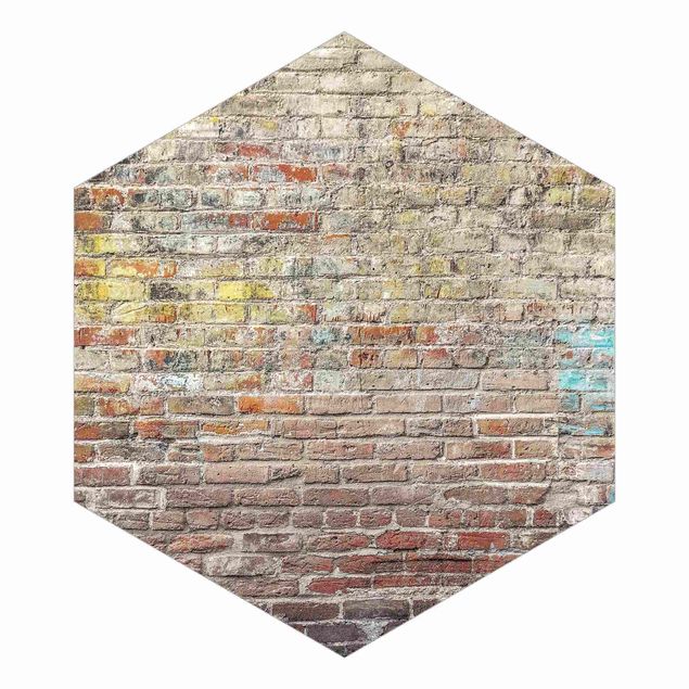 Sekskantede Tapeter Brick Wall With Shabby Colouring