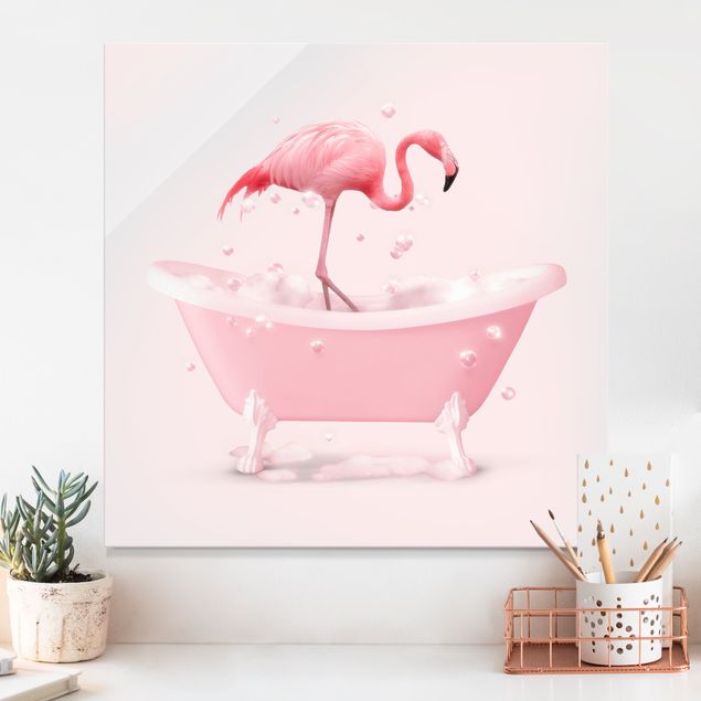 Glasbilleder blomster Bath Tub Flamingo