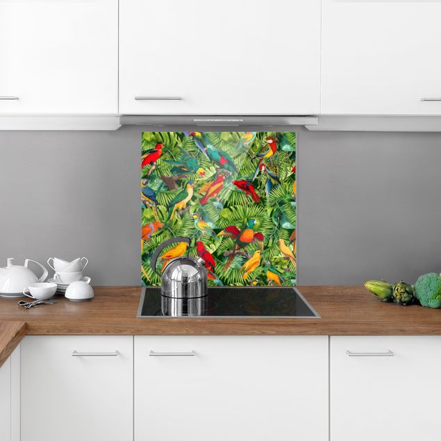 Stænkplader glas blomster Colourful Collage - Parrots In The Jungle