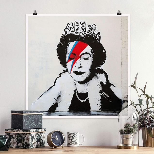 Plakater sort og hvid Queen Lizzie Stardust - Brandalised ft. Graffiti by Banksy