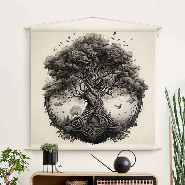 Vægtæppe boho modern Tree Of Life Illustration