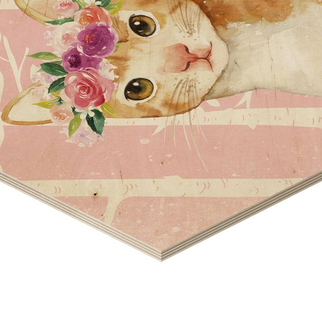 Billeder Watercolor Cat Pink