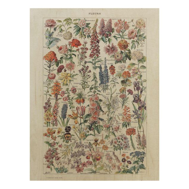Prints på træ blomster Vintage Board Flowers V