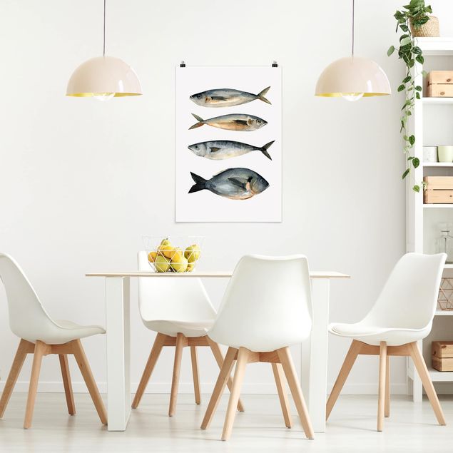 Plakater blomster Four Fish In Watercolour I