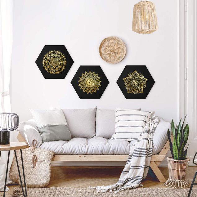 Billeder mønstre Mandala Flower Sun Illustration Set Black Gold