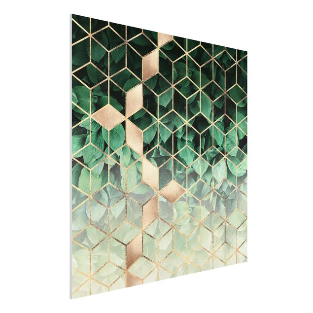 Billeder 3D Green Leaves Golden Geometry
