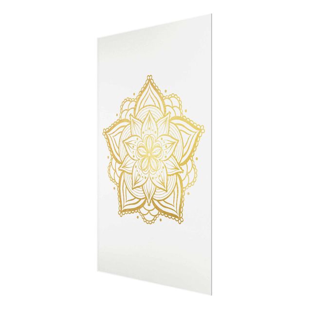 Glas magnettavla Mandala Flower Illustration White Gold