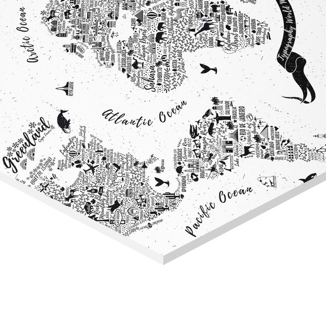 Sekskantede billeder Typography World Map White