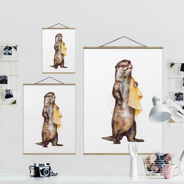 Billeder Laura Graves Art Illustration Otter With Towel Painting White
