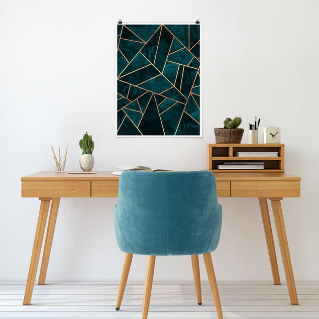 Plakater abstrakt Dark Turquoise With Gold