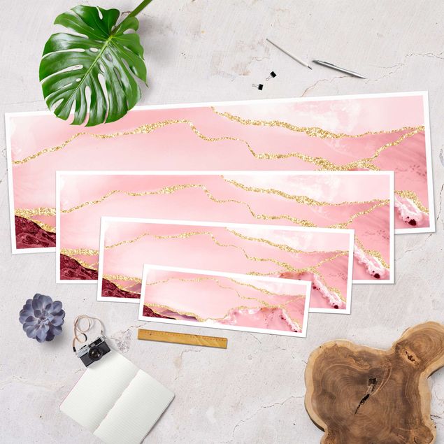 Billeder Abstract Mountains Pink With Golden Lines