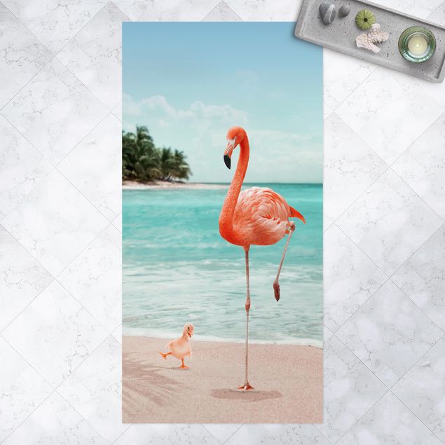 Udendørs tæpper Beach With Flamingo