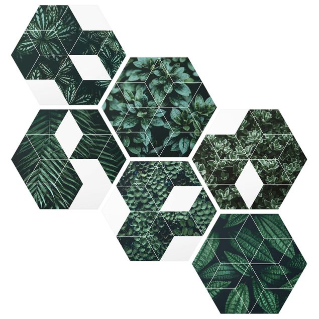 Billeder mønstre Green Leaves Geometry Set II