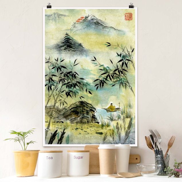 Billeder Asien Japanese Watercolour Drawing Bamboo Forest
