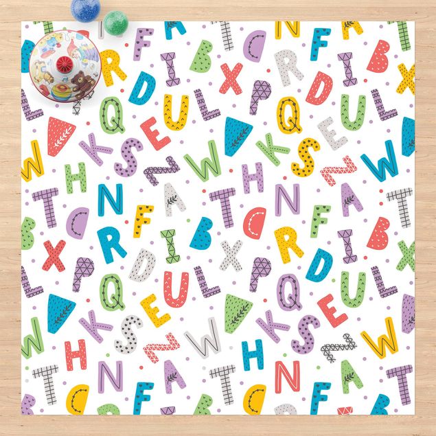 udendørs gulvtæppe Alphabet With Hearts And Dots In Colourful
