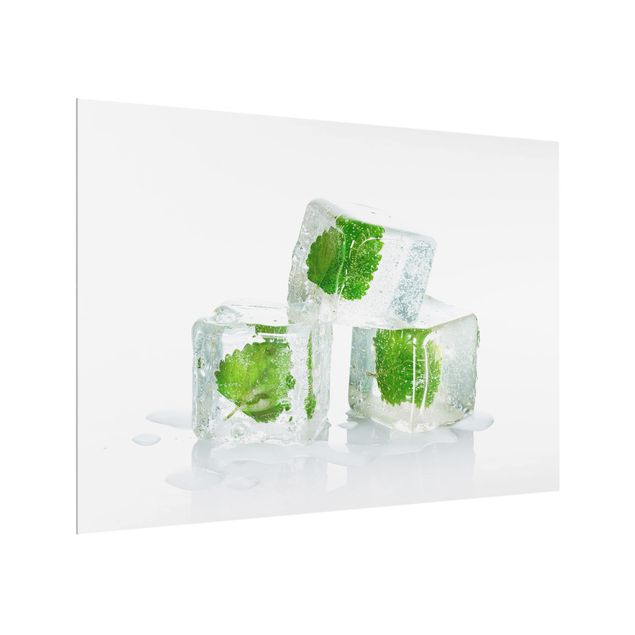 Stænkplader glas Three Ice Cubes With Lemon Balm