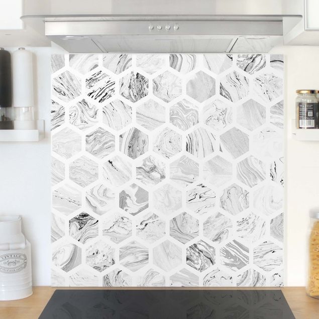 køkken dekorationer Marble Hexagons In Greyscales